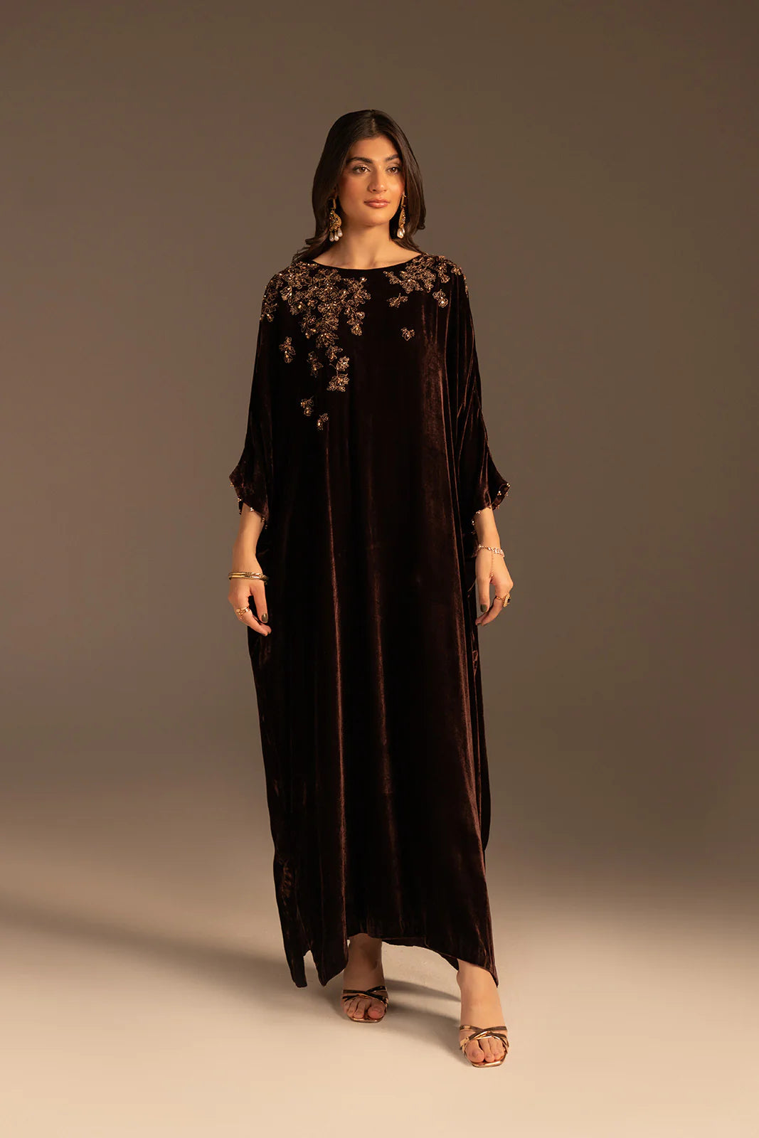 brown velvet dress long sleeve Avec Les Filles Women's Asymmetric Drape Long Sleeves Maxi Dress