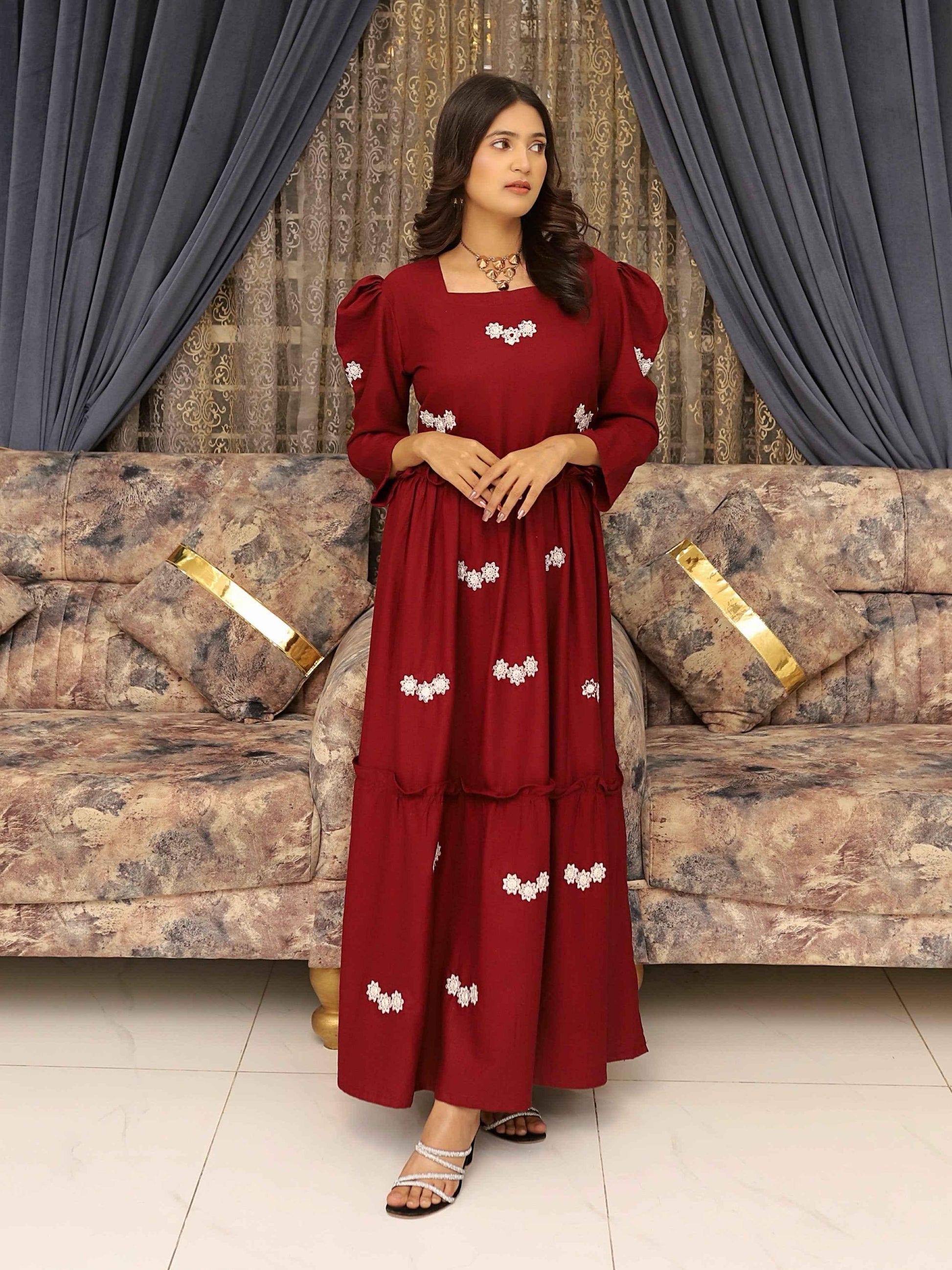 Nova Maroon Embroidered
