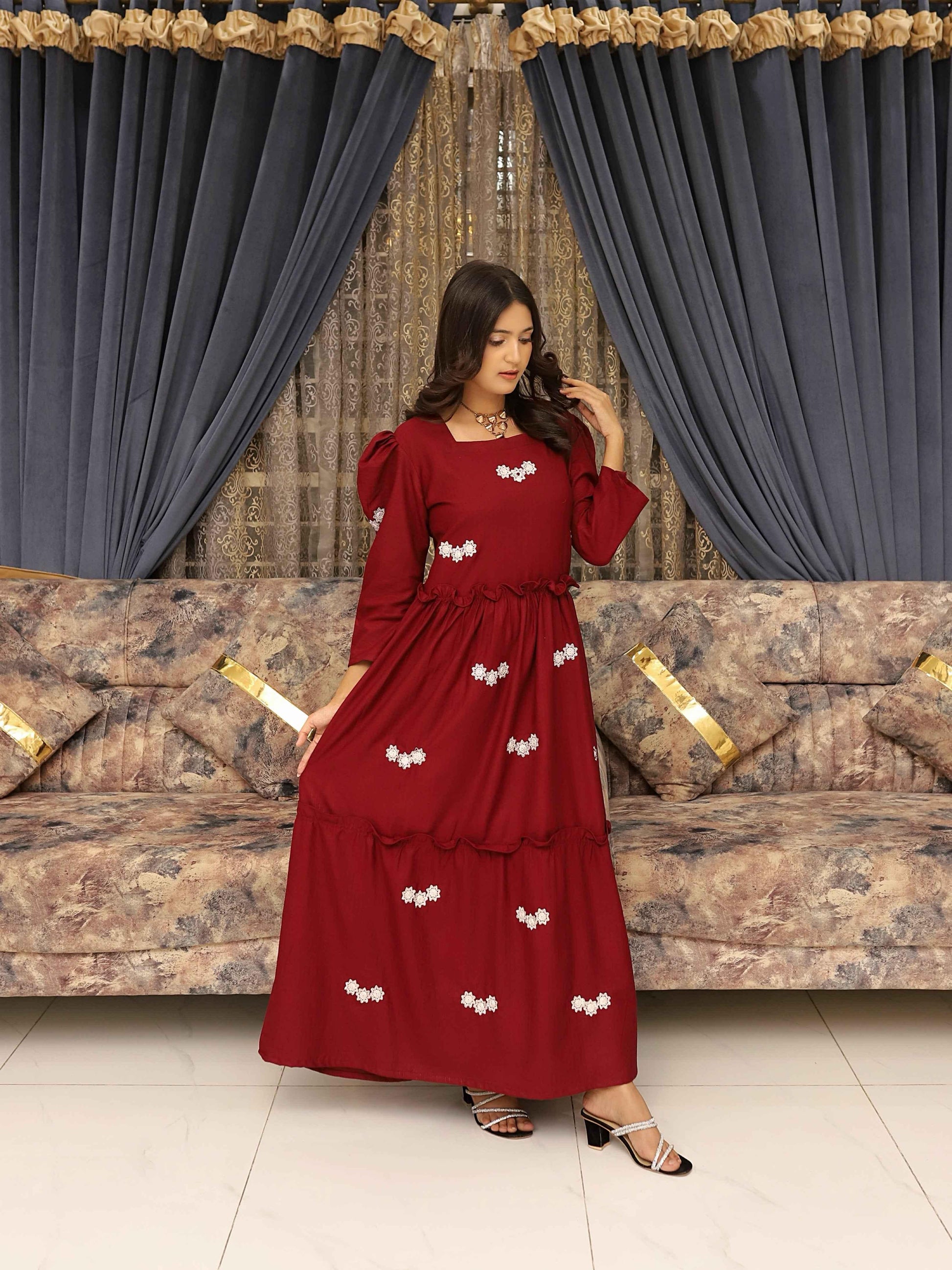 Nova Maroon Embroidered