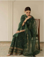 Bottle Green Raw Silk