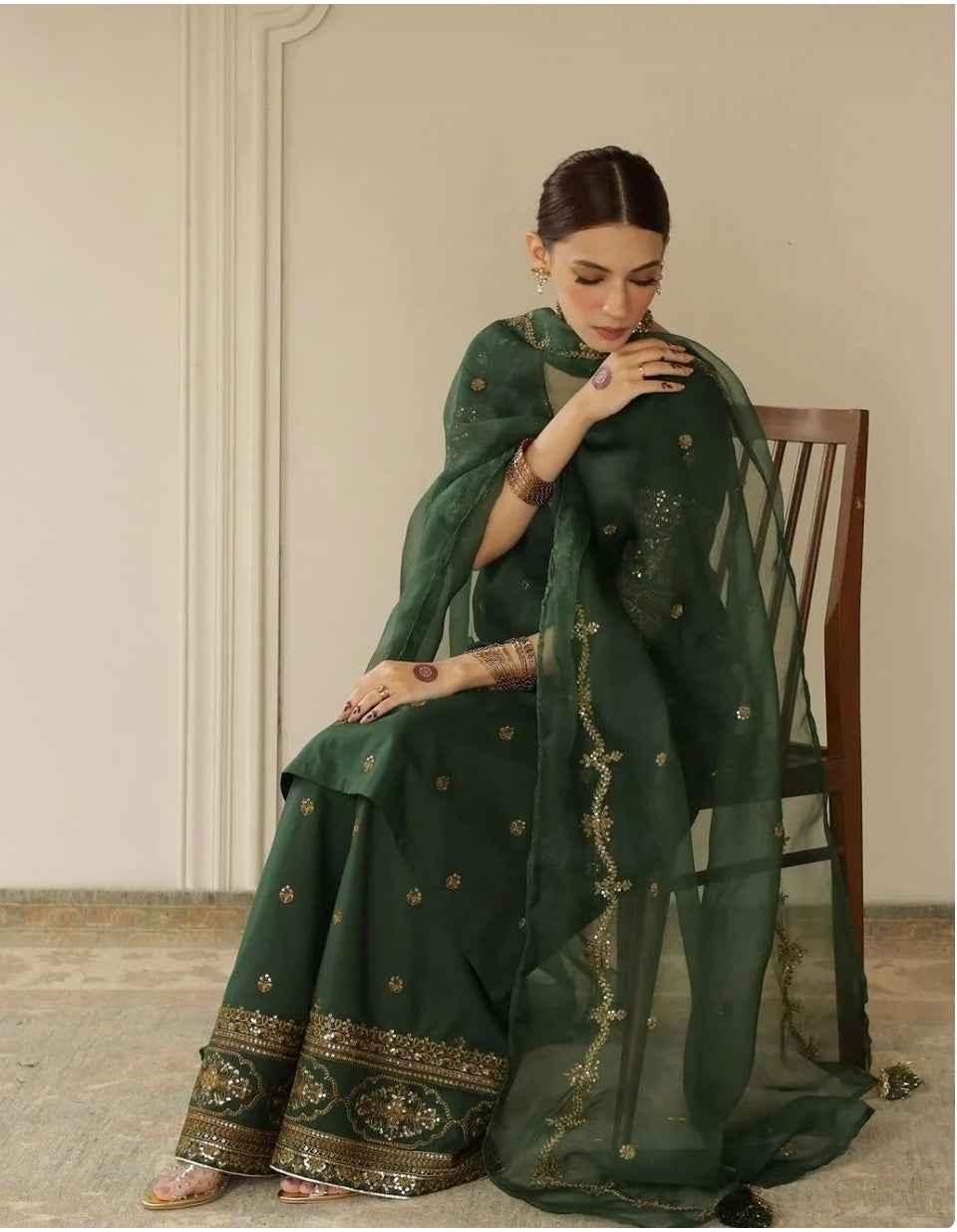 Bottle Green Raw Silk