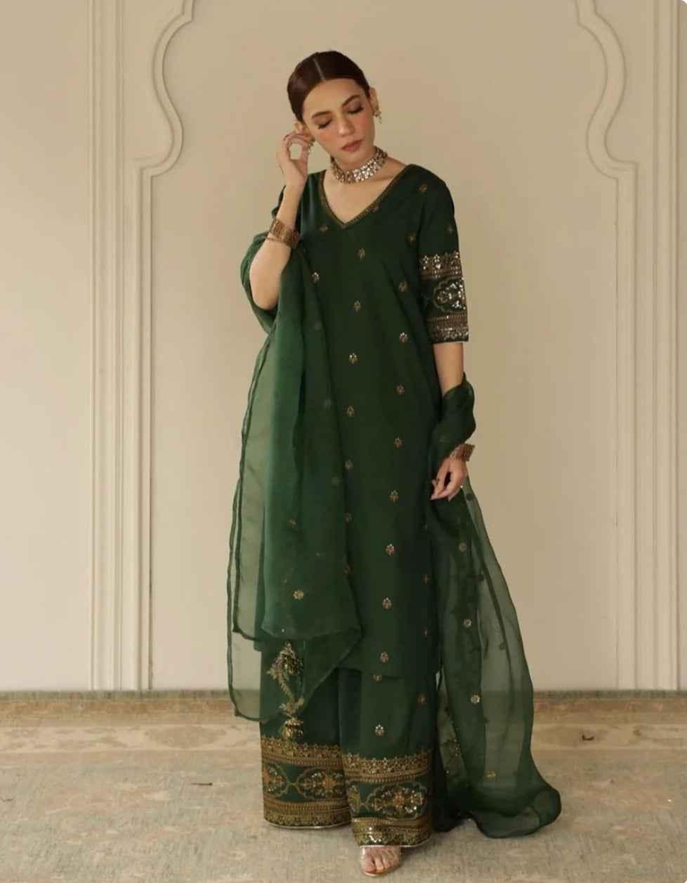 Bottle Green Raw Silk