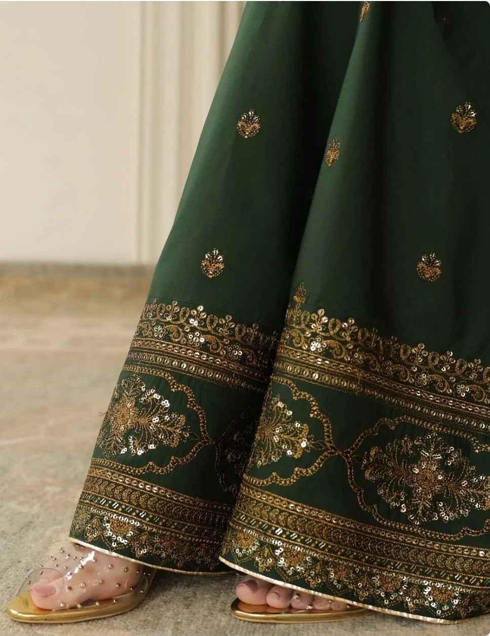 Bottle Green Raw Silk