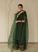 Bottle Green Raw Silk