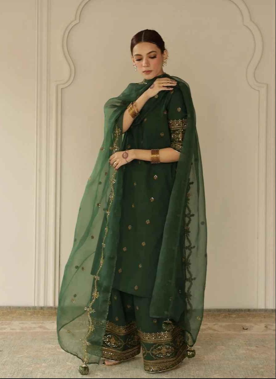 Bottle Green Raw Silk